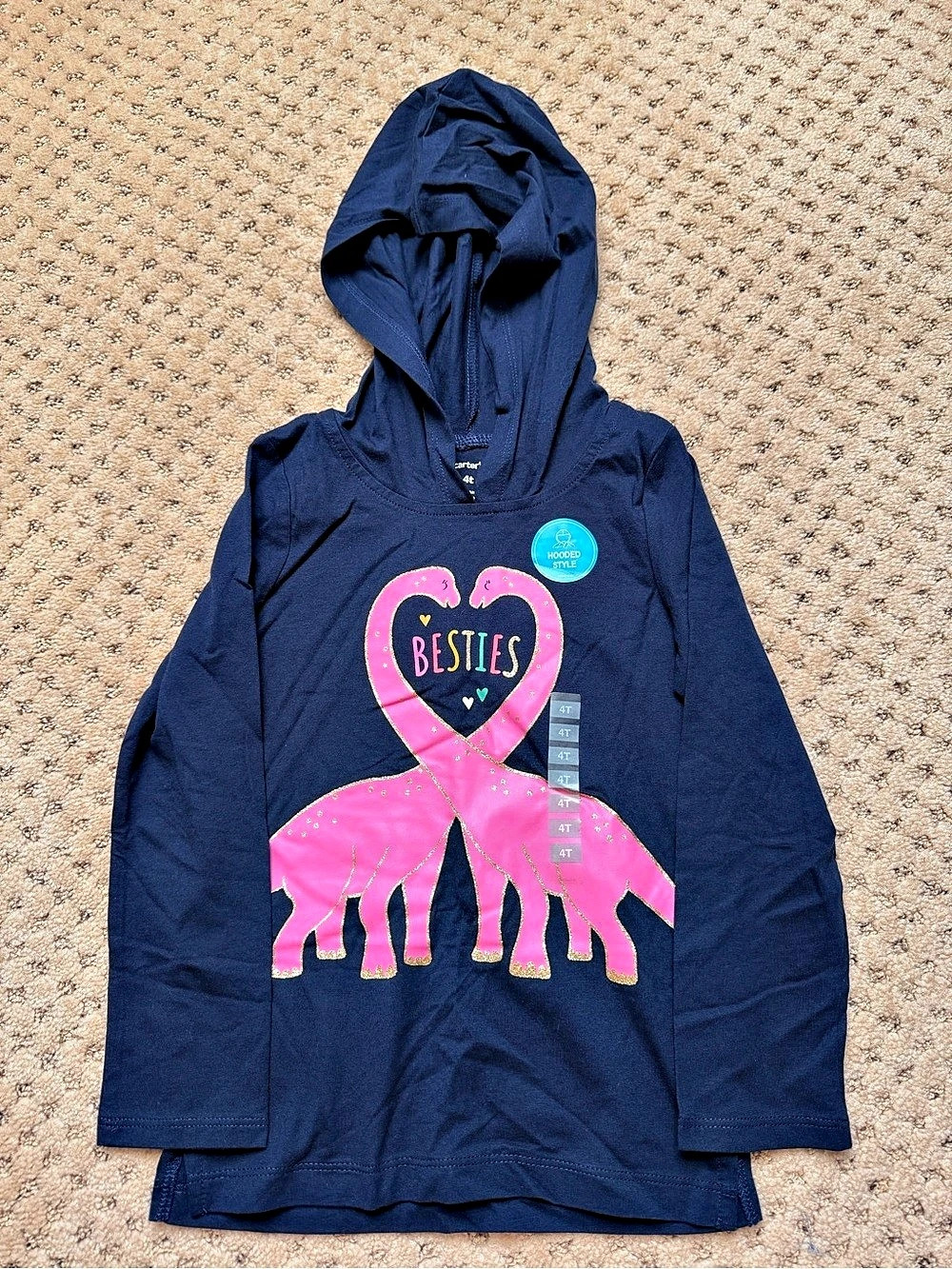 NWT Carter's Kids Blue & Pink Dinosaur Graphic Hoodie. SIZE 4 T